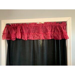 Vintage Red Sheer Ruffled Valance Curtains 84" x 12" Elegant Shiny Fabric Window